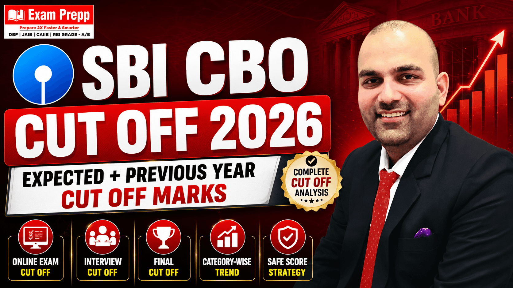 SBI CBO Cut Off 2026 expected and previous year cut off marks for online exam, interview and final selection.