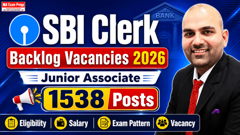 SBI Clerk Backlog Vacancies 2026 official PDF for 1538 SC ST OBC Junior Associate posts by Exam Prepp and Sunderpal Dahiya Sir