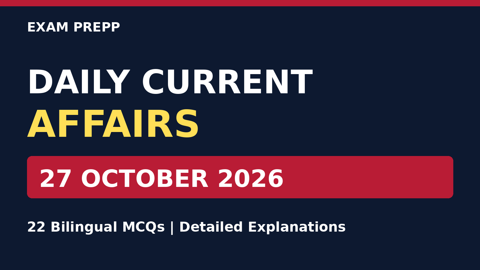 27 October 2026 Daily Current Affairs MCQs - Exam Prepp