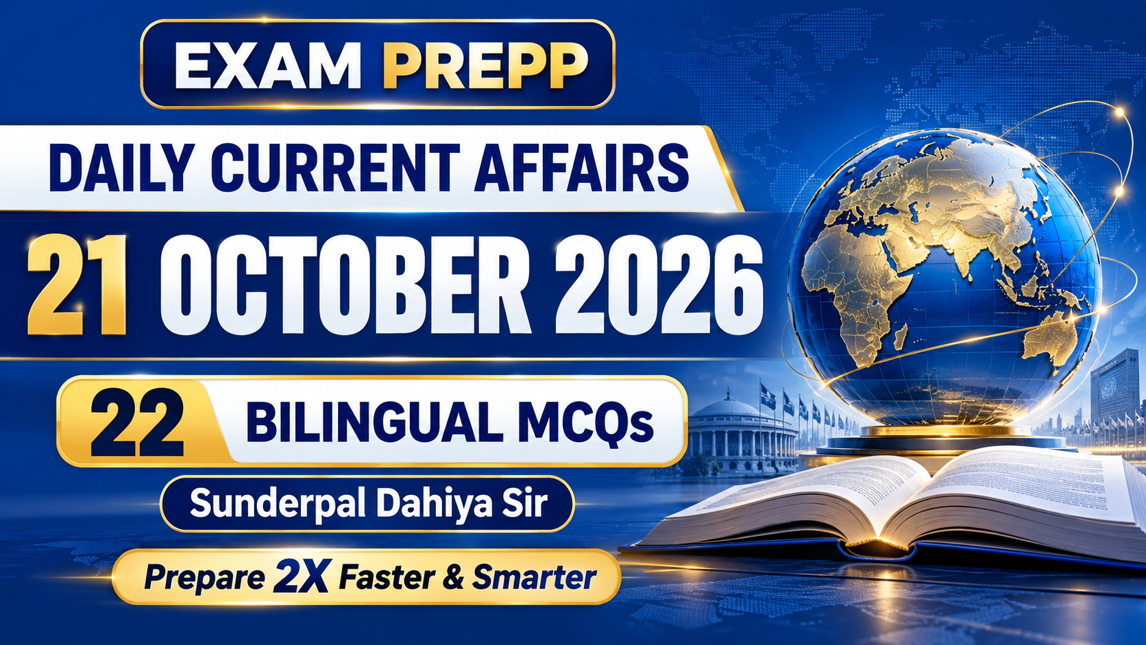 Daily Current Affairs 21 October 2026 - Exam Prepp - 22 Bilingual MCQs