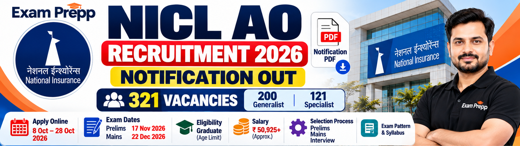 Exam Prepp NICL AO 2026 321 vacancies notification